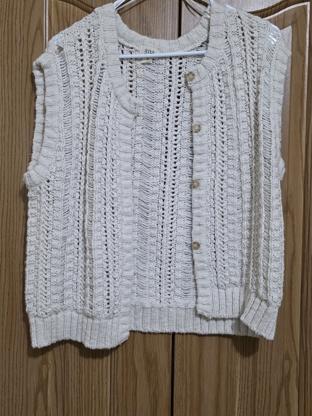 a.n.a Cream Open-Knit Button-Front Sleeveless Sweater Vest